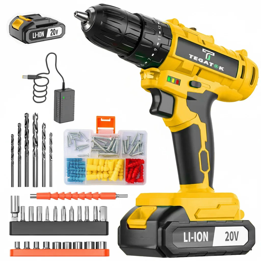 TEGATOK Cordless Electric Screwdriver With LED Light Dual Speed Drive