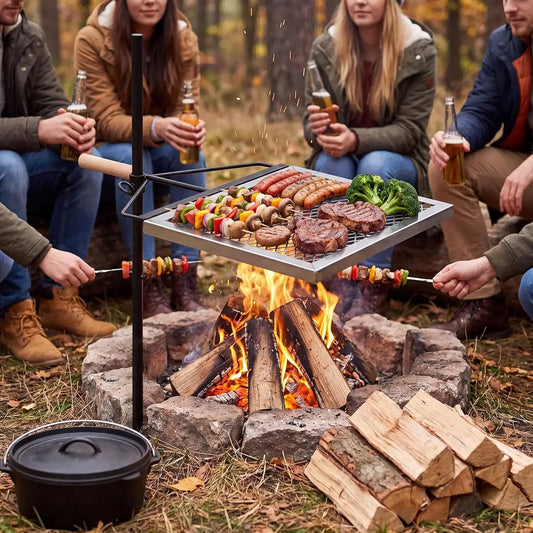 Tacleekii Swivel Campfire Grill Adjustable Diamond Mesh Cooking Grid Bag