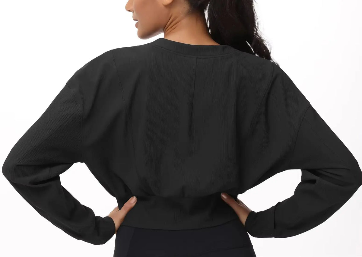 The Gym People Women Lightweight Ribbed Cropped Zip Jacket