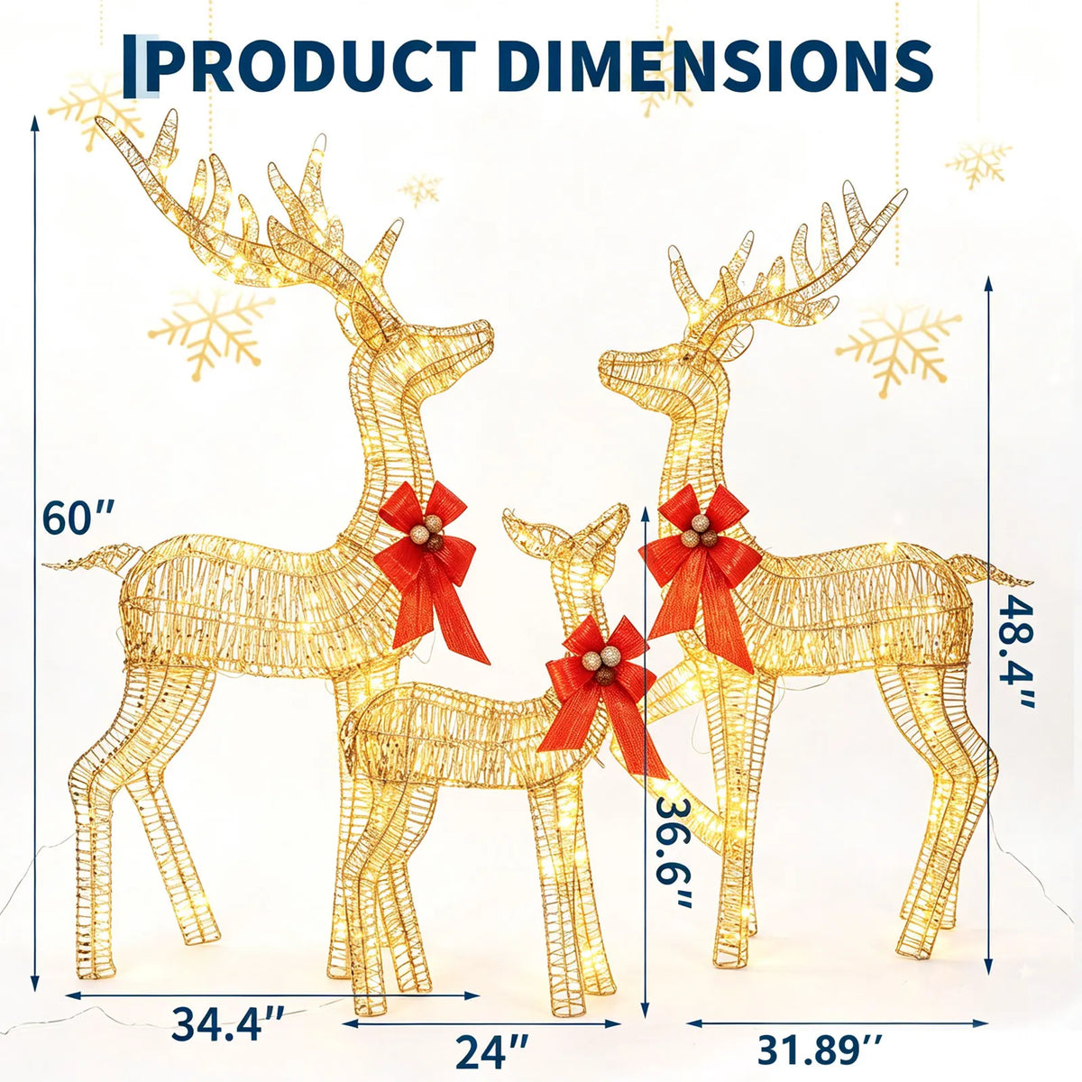 Outdoor Metal Lighted Christmas Deer Family Holiday Decoration