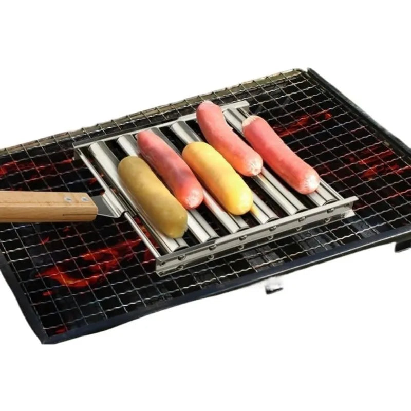 Stainless Steel Five Sausage Grill Roller For Outdoor Cooking
