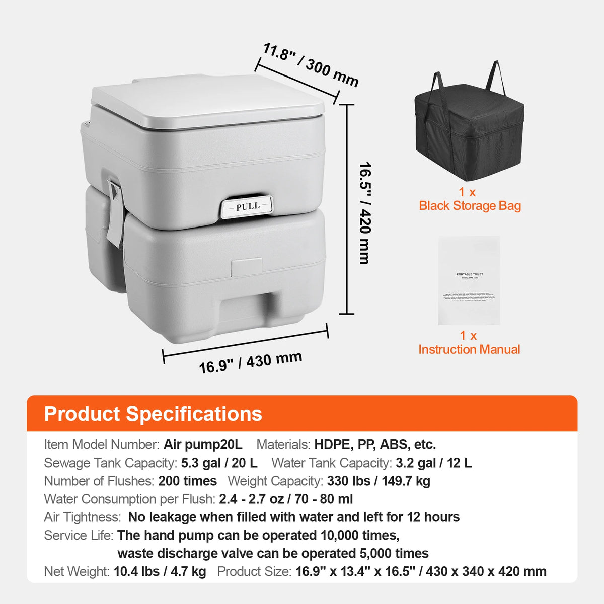 Dual Flush Portable Toilet With Detachable Tank And Travel Bag