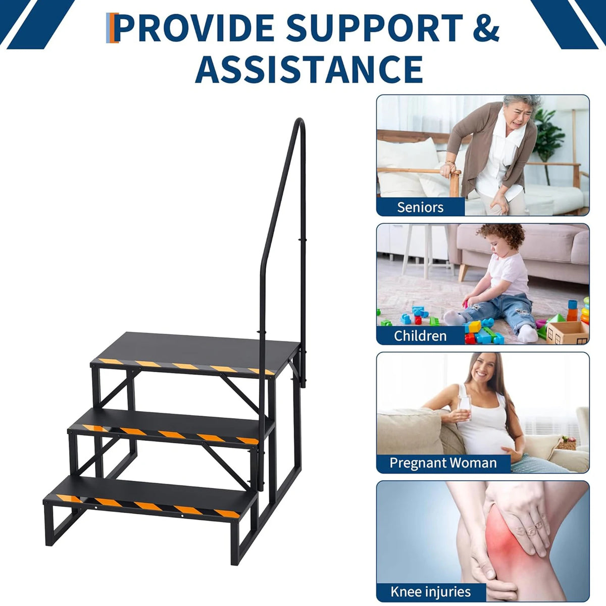 Himiss Durable Carbon Steel RV Stairs With Secure Handrail