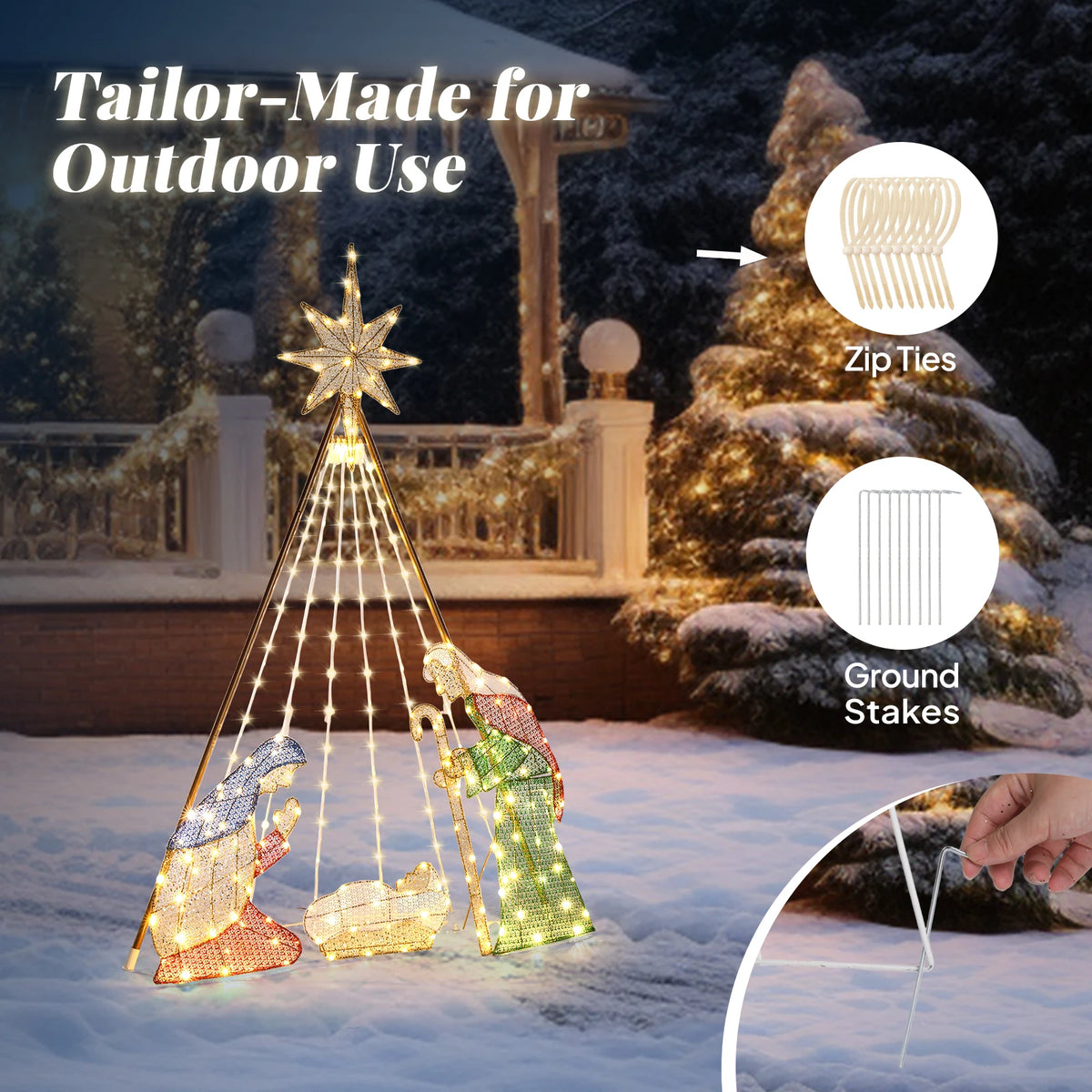 Lighted Nativity Scene Christmas Yard Sign With String Lights