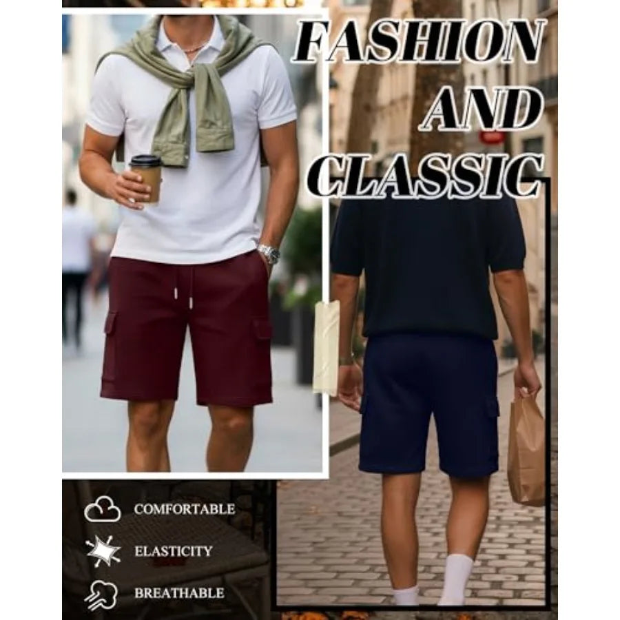 Mens Cotton Blend Cargo Shorts Featuring Drawstring Closure