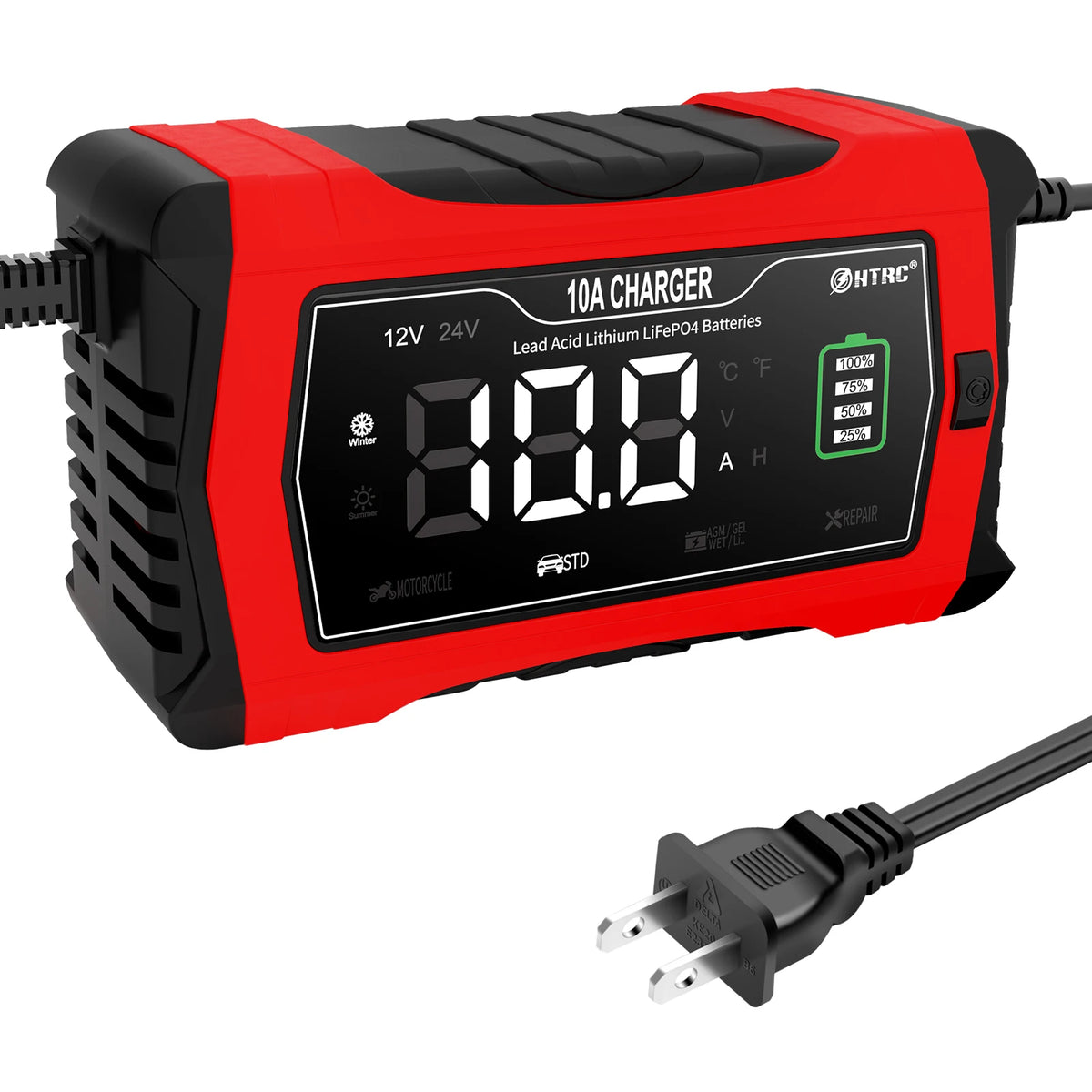HTRC Automatic Car Battery Charger With Digital Display For Vehicles