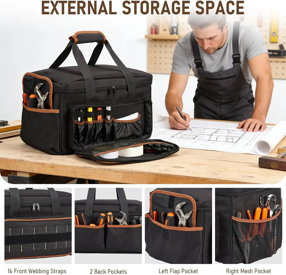 Professional 20 Pocket Tool Bag With Durable Shoulder Strap