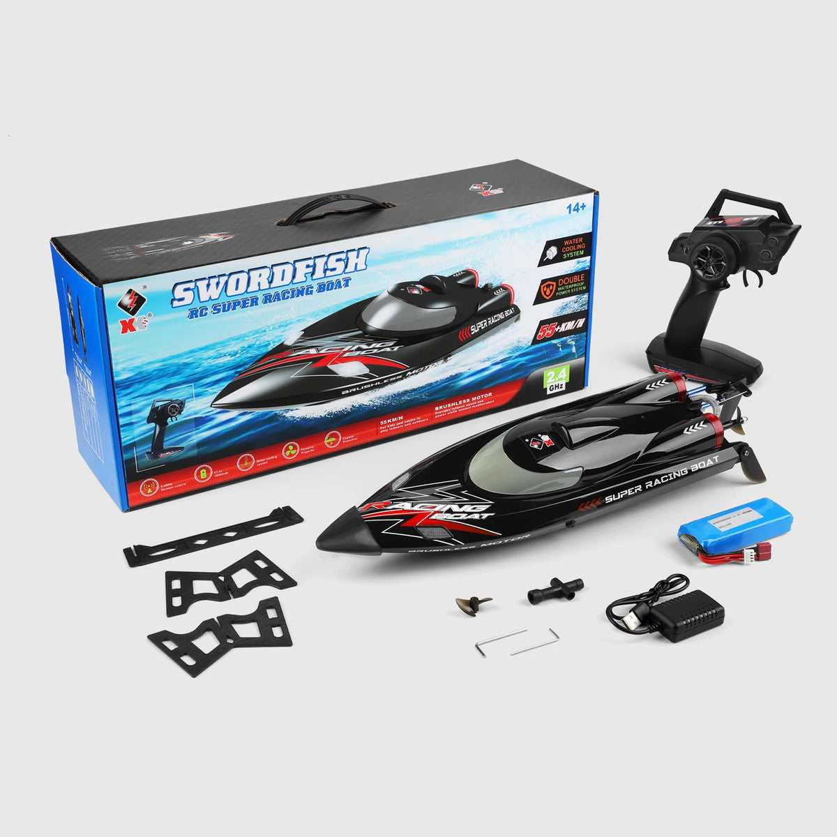 Jikefun Brushless RC Boat 55KMH Racing Speedboat With Two Batteries