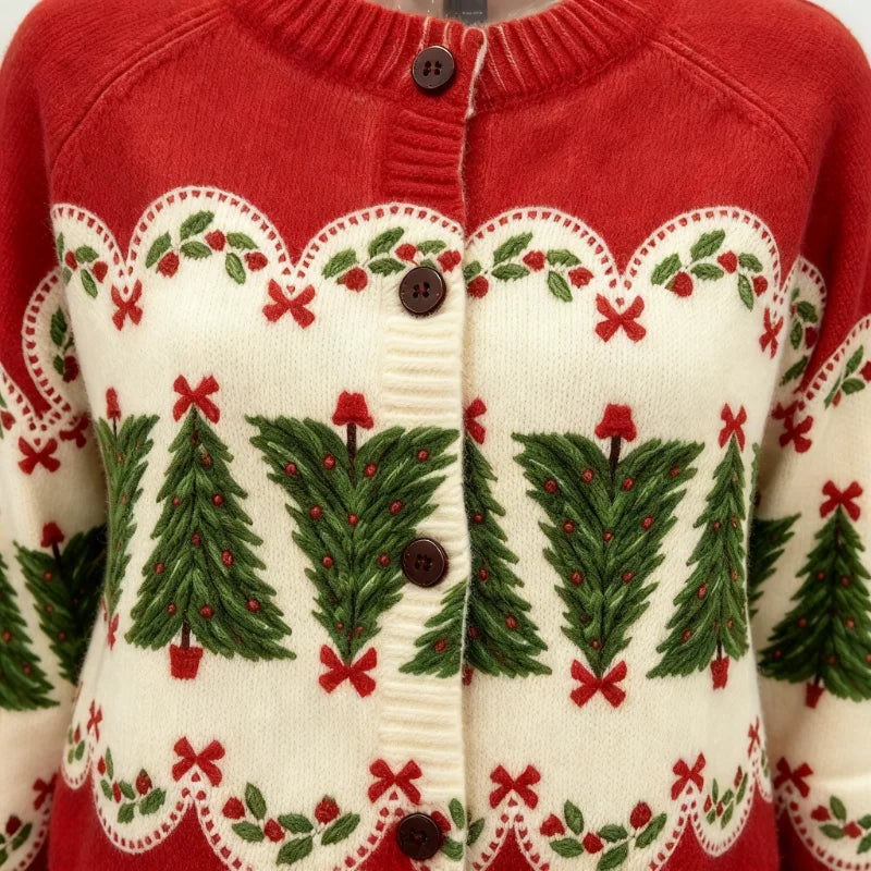 Women's Vintage Christmas Cardigan Sweater Retro Button Up Holiday Top