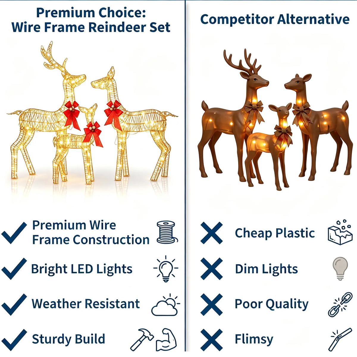 Outdoor Metal Lighted Christmas Deer Family Holiday Decoration