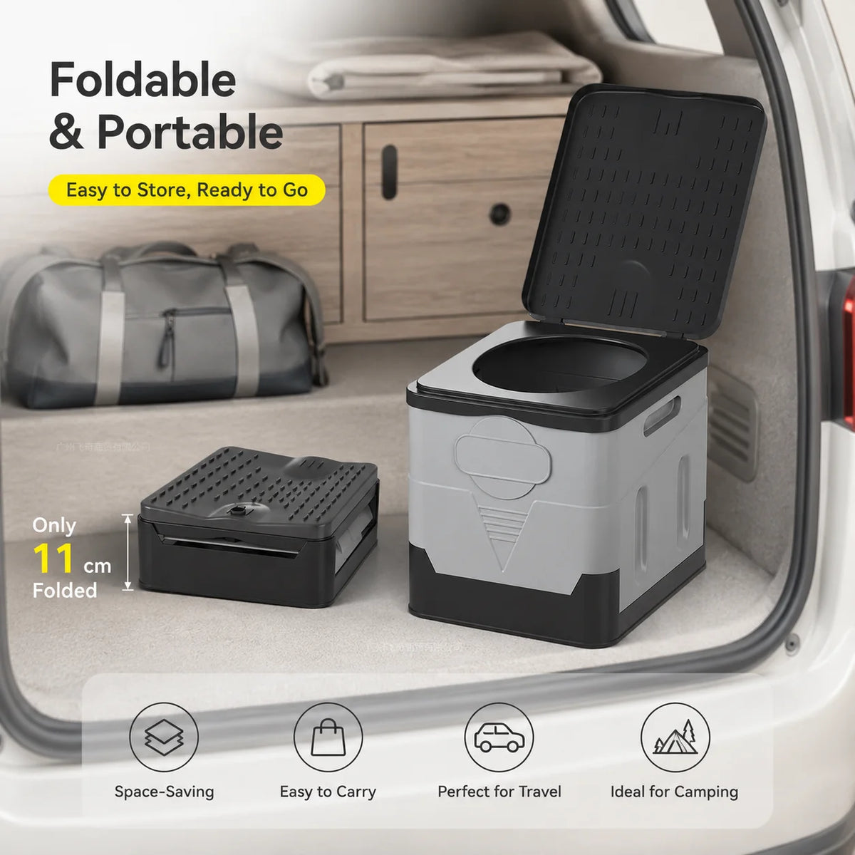 Foldable Portable Car Toilet With Lid And Storage Footstool