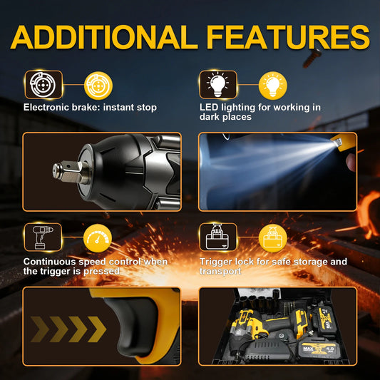 RhovixStar 20V Brushless Impact Wrench Kit, 2 x 4.0Ah Batteries