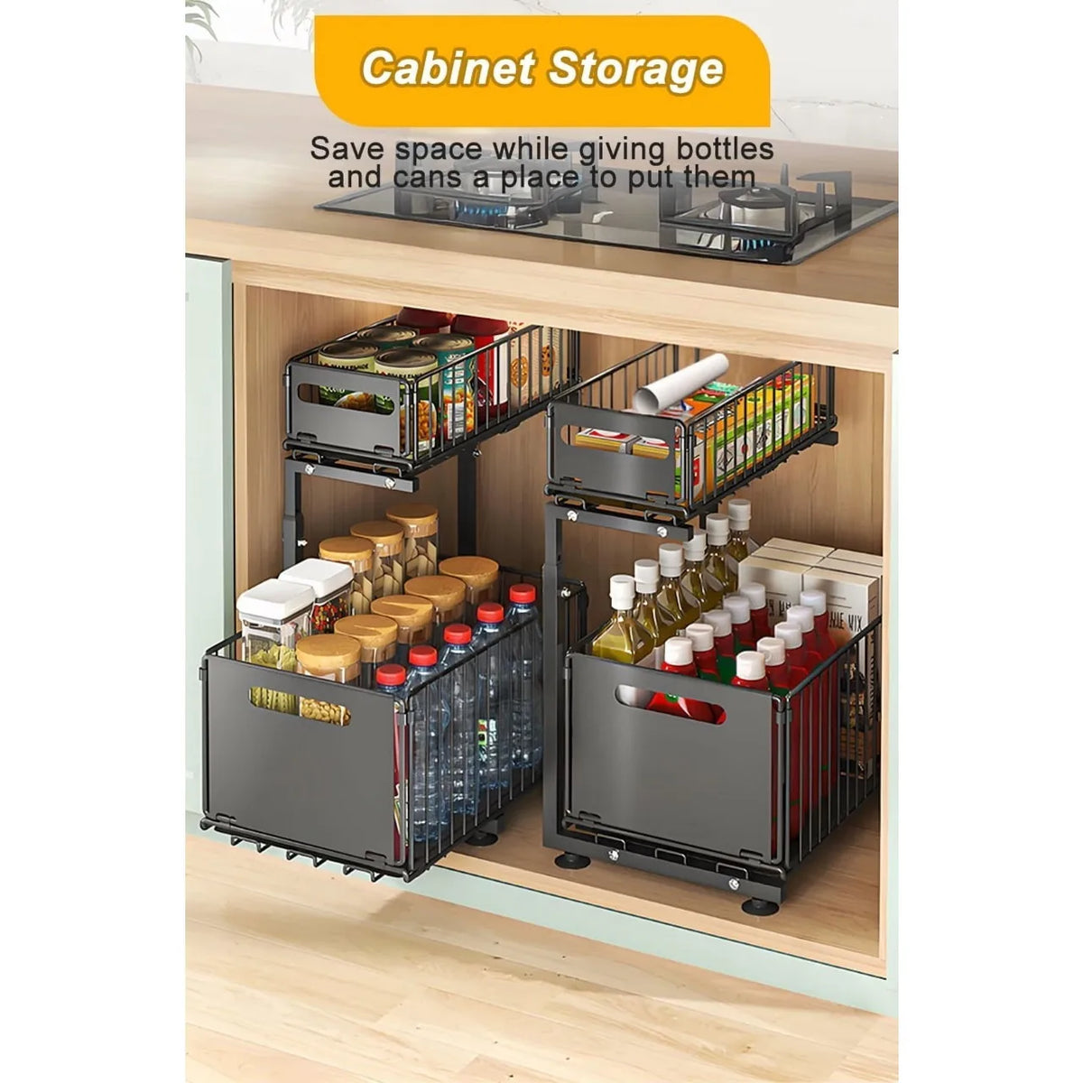 DIAMRI Two Tier Under Sink Organizer With Sliding Drawer