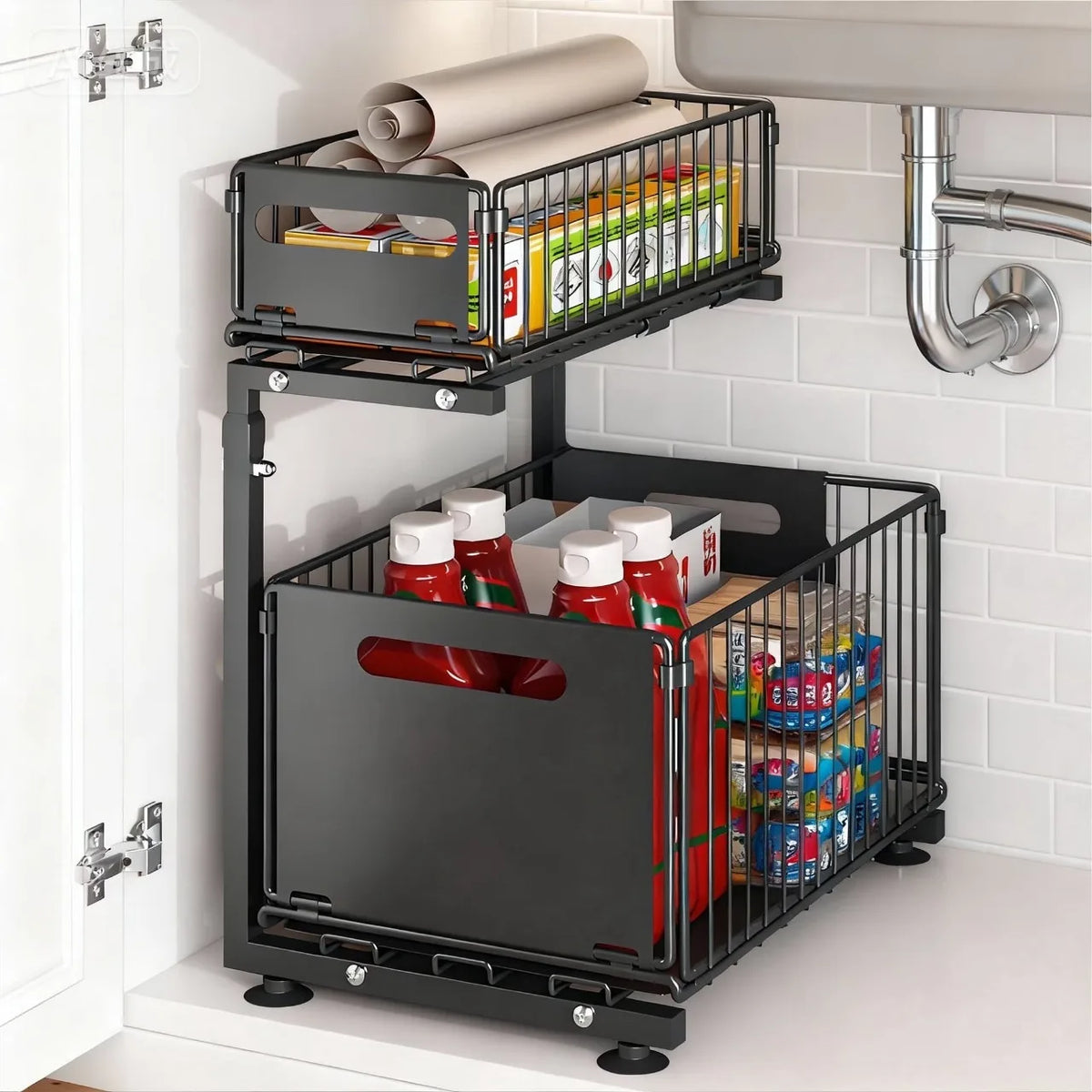 DIAMRI Two Tier Under Sink Organizer With Sliding Drawer