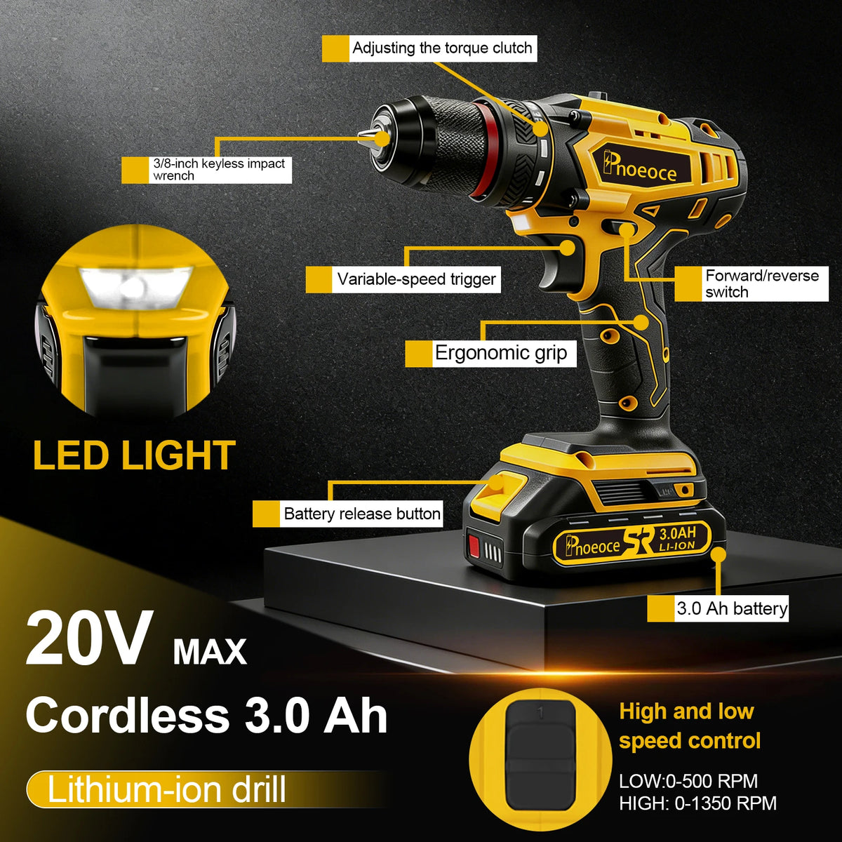 Rhovixstar 20V Cordless Drill Set With Battery And Case