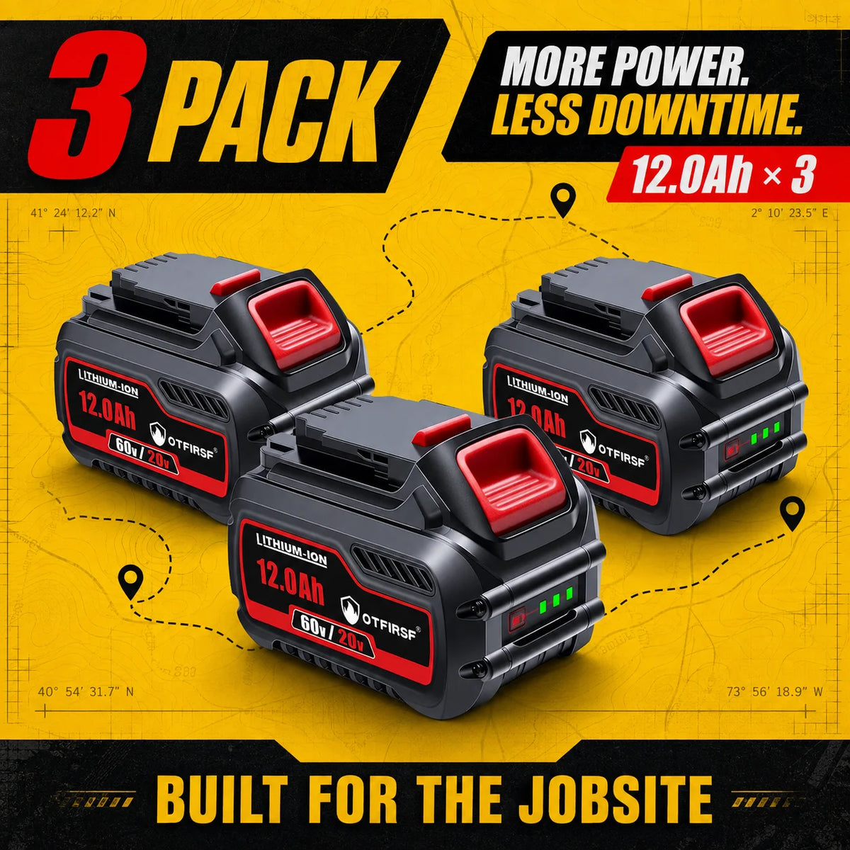 OTFIRSF 20V 12Ah Lithium Ion Battery For DeWalt DCB609