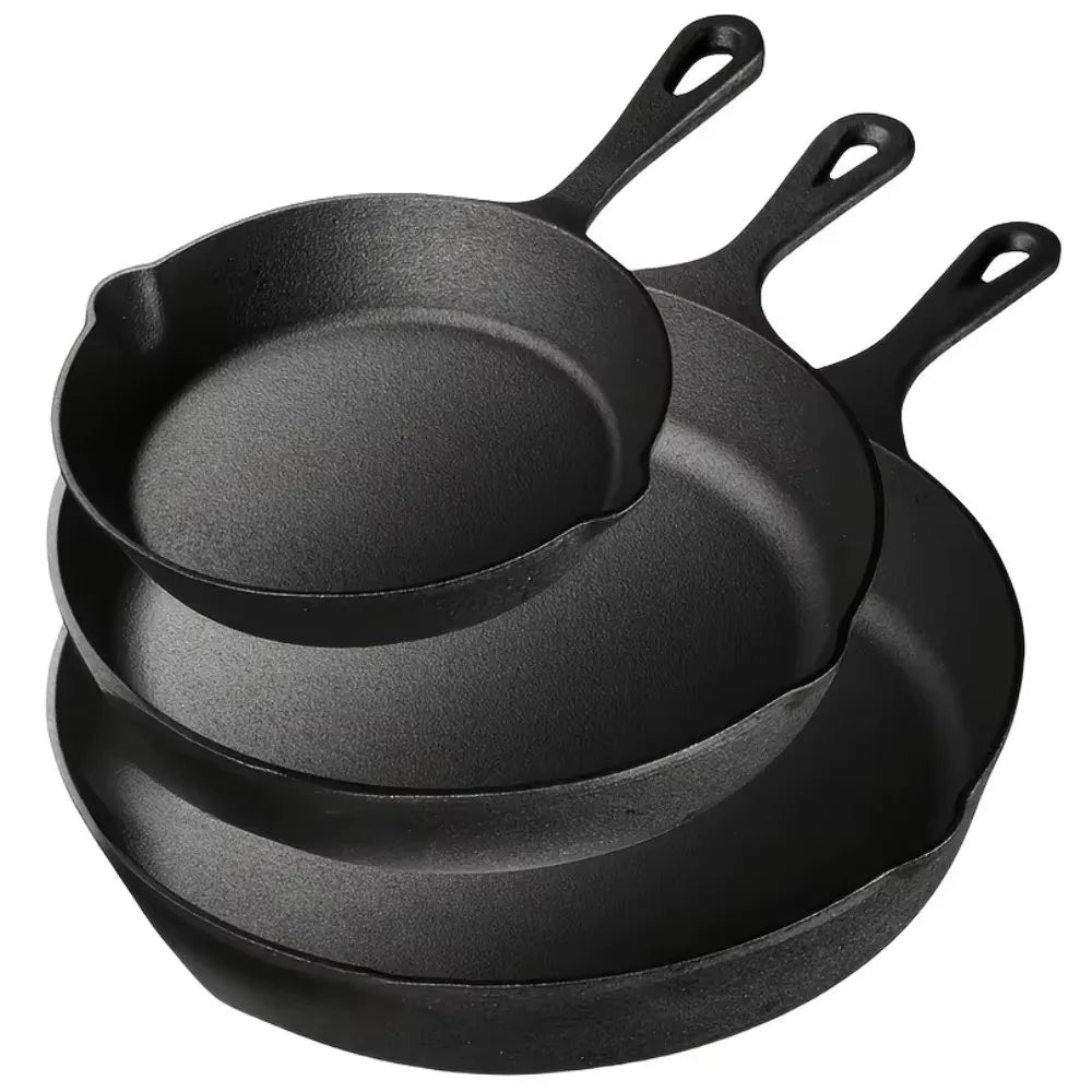 Diamri Pre Seasoned Cast Iron Skillet Trio Cookware Set
