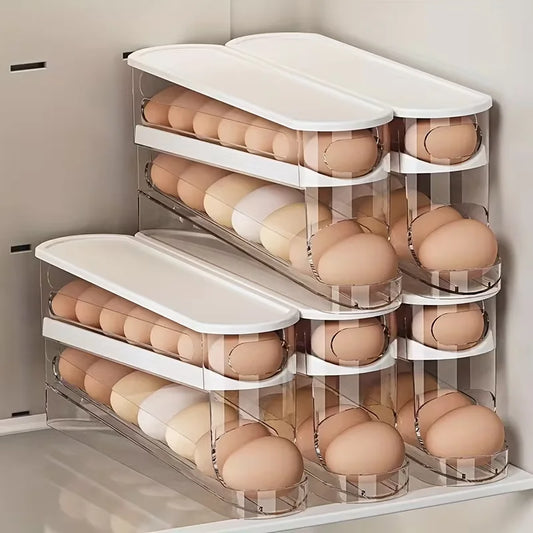 Automatic Rolling Bilayer Egg Storage Box Refrigerator Dispenser Organizer