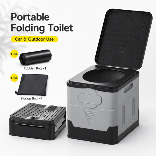 Foldable Portable Car Toilet With Lid And Storage Footstool