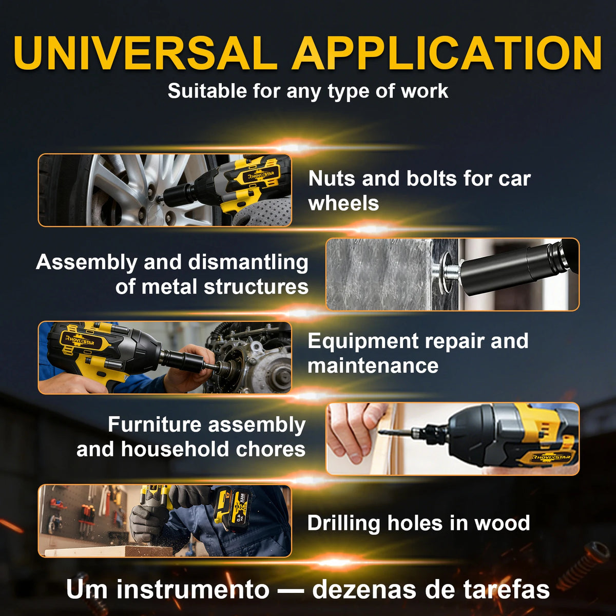 RhovixStar 20V Brushless Cordless Impact Wrench, 1/2-Inch Drive