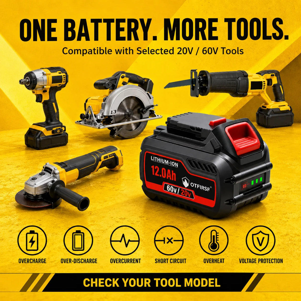 OTFIRSF 20V 12Ah Lithium Ion Battery For DeWalt DCB609