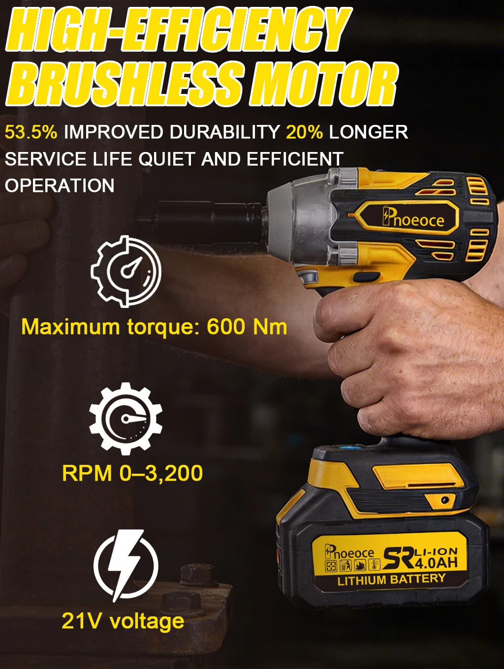 Rhovixstar 20V Brushless Impact Wrench Kit With Battery Charger