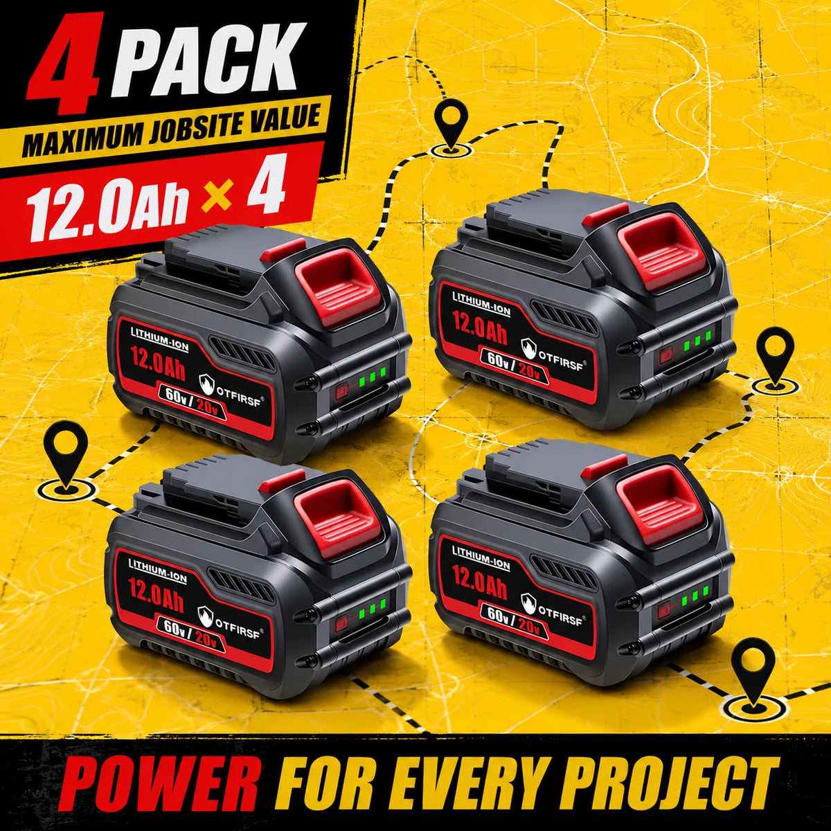 OTFIRSF 20V 12Ah Lithium Ion Battery For DeWalt DCB609