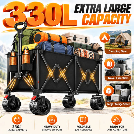 Heavy Duty Folding Wagon With Steel Frame And Wide Wheels