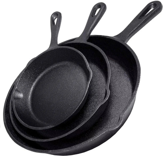 Diamri Pre Seasoned Cast Iron Skillet Trio Cookware Set