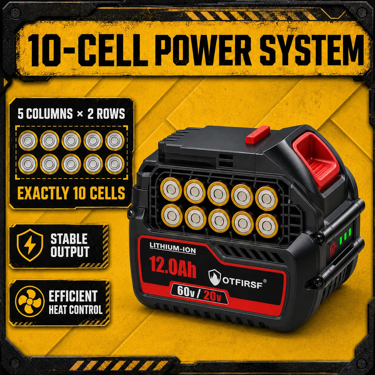 OTFIRSF 20V 12Ah Lithium Ion Battery For DeWalt DCB609