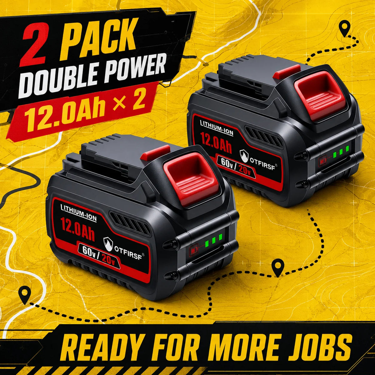 OTFIRSF 20V 12Ah Lithium Ion Battery For DeWalt DCB609