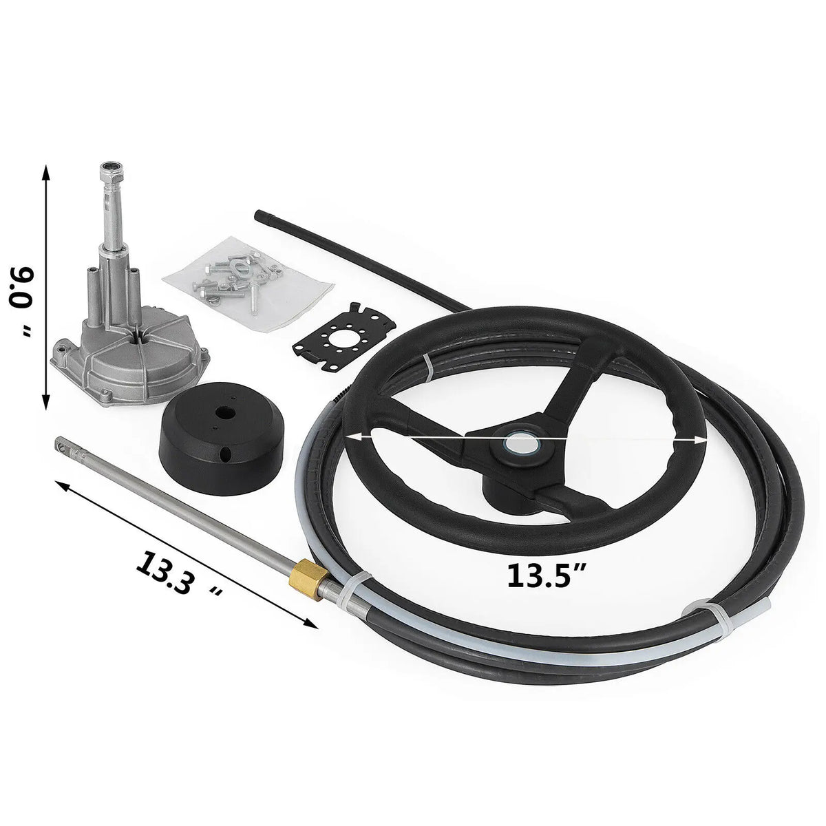 Complete Marine Steering System For Boats Featuring Mechanical Cable