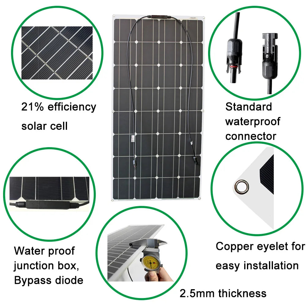 Dgsunlight 100W Flexible Monocrystalline Solar Panel for RV and Camping