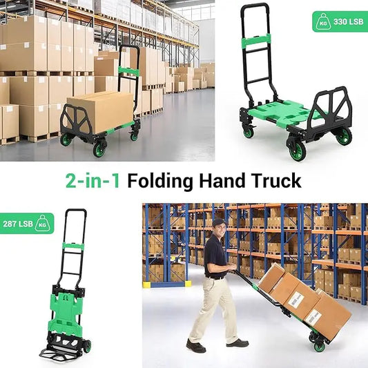 HiMISS Heavy Duty Folding Hand Truck With Foldable Basket