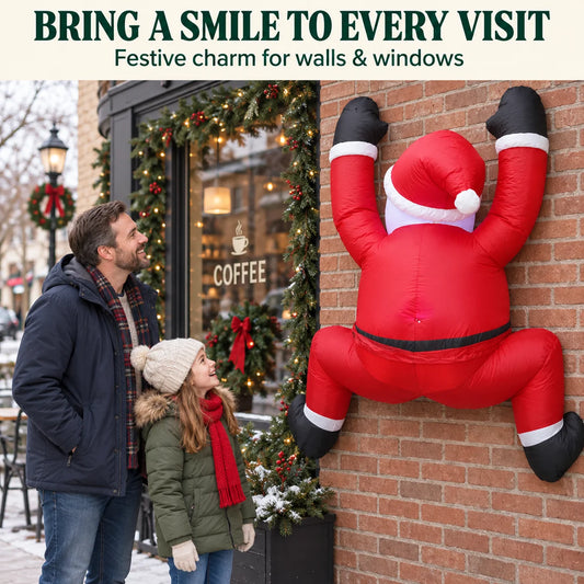 Inflatable Climbing Santa With Led Lights For Christmas Yard Decor