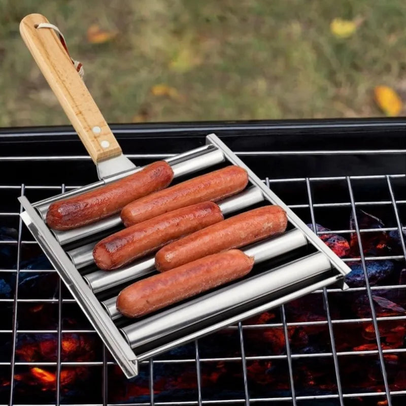 Stainless Steel Five Sausage Grill Roller For Outdoor Cooking