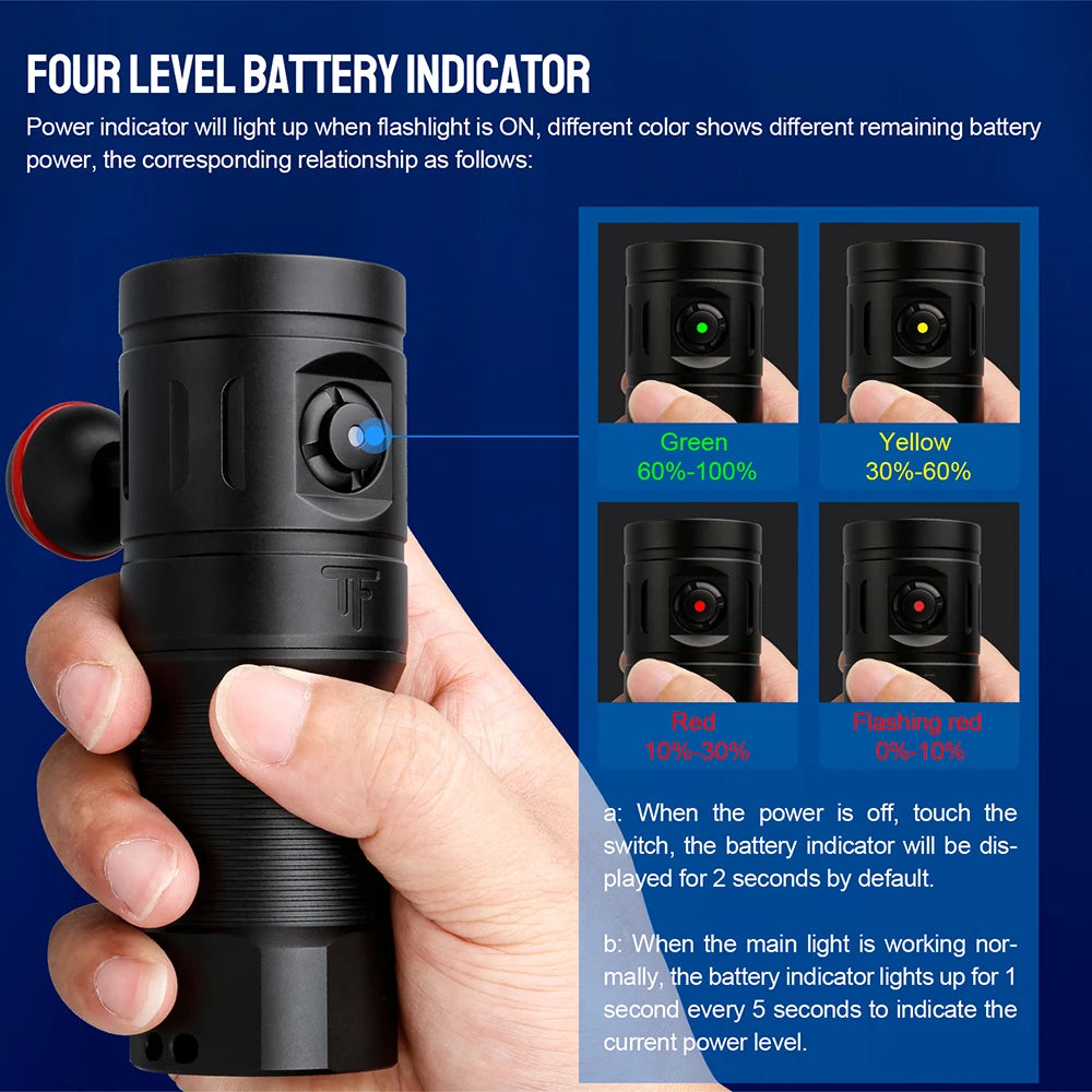 TrustFire 2350 Lumen Rechargeable LED Diving Flashlight For Scuba Photography