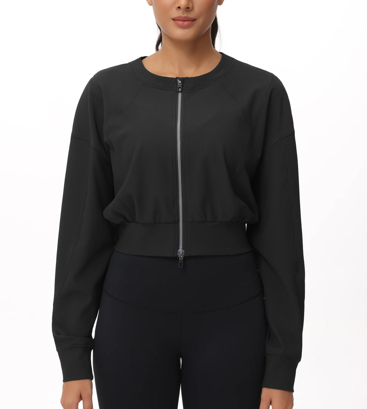 The Gym People Women Lightweight Ribbed Cropped Zip Jacket