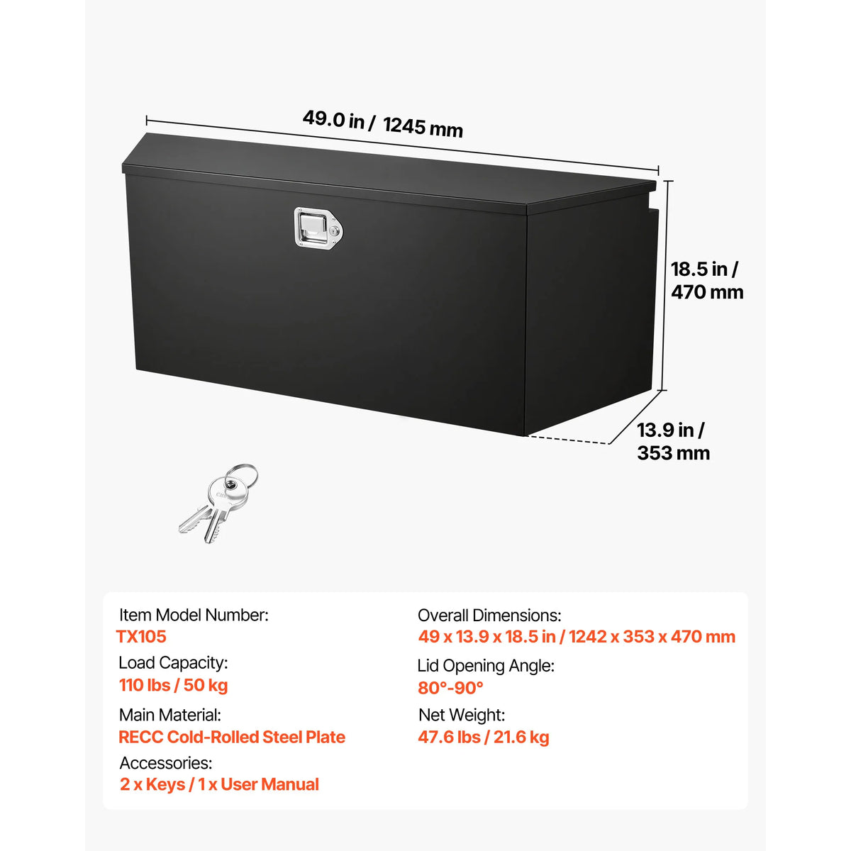 SucceBuy Aluminum Trailer Tongue Storage Box With Key Lock