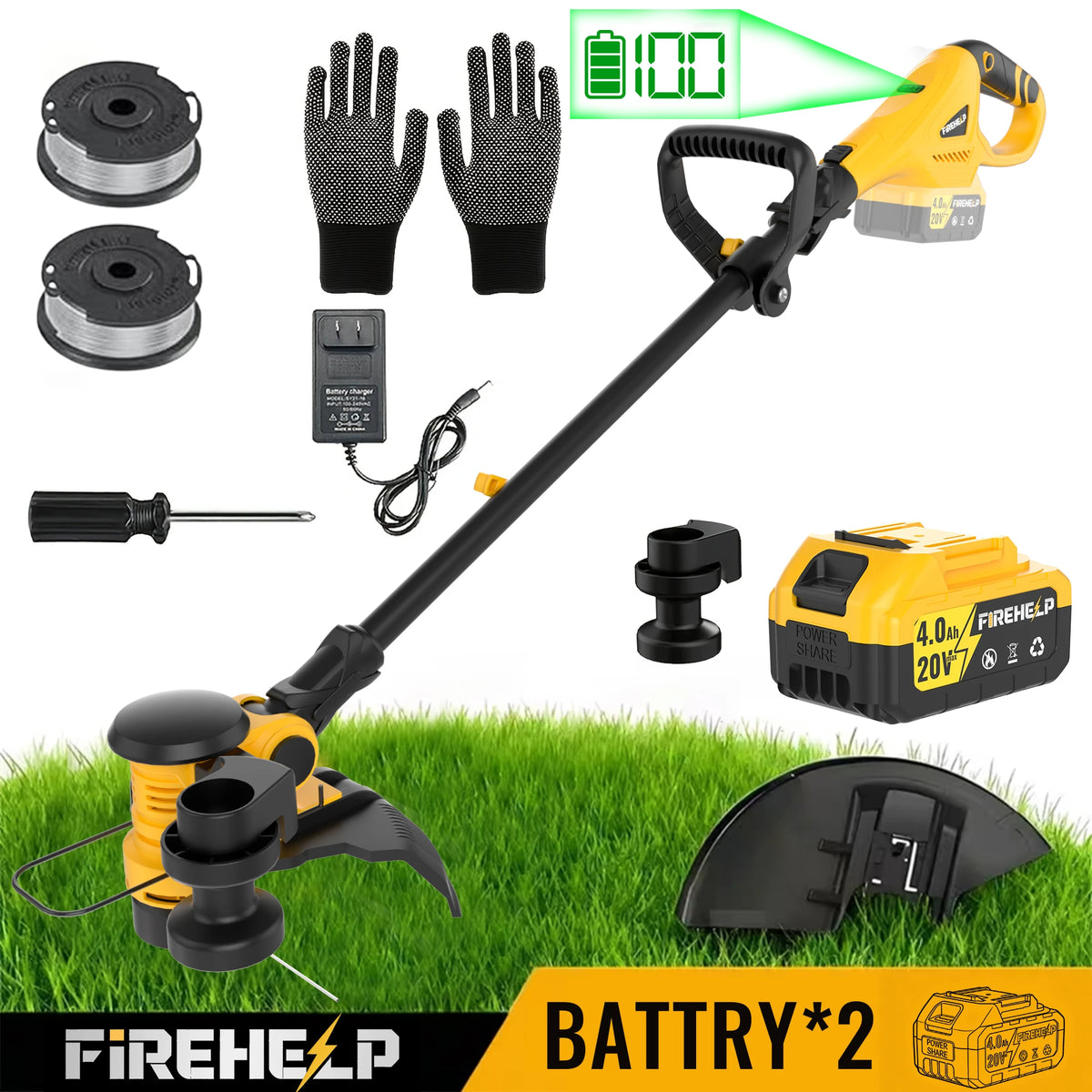 Firehelp 20V Cordless Lawn Mower And String Trimmer Combo