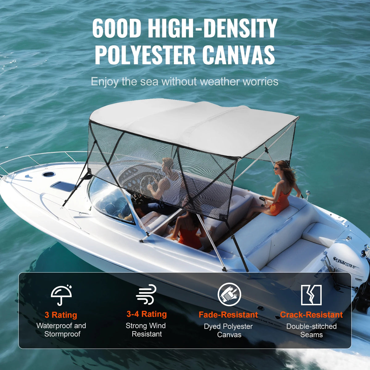 SucceBuy 4 Bow Bimini Top Boat Cover Aluminum Frame Sidewalls