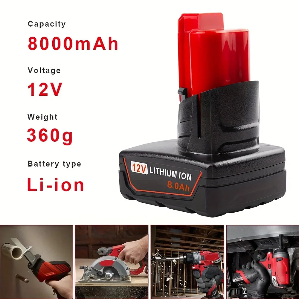8.0Ah Replacement Battery for Milwaukee M12 12V Tools