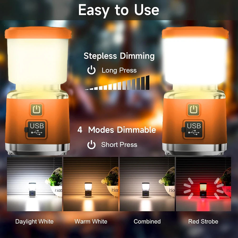 Waterproof Rechargeable LED Camping Lantern and USB Power Bank