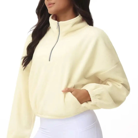 The Gym People Women Half Zip Crop Fleece Workout Top