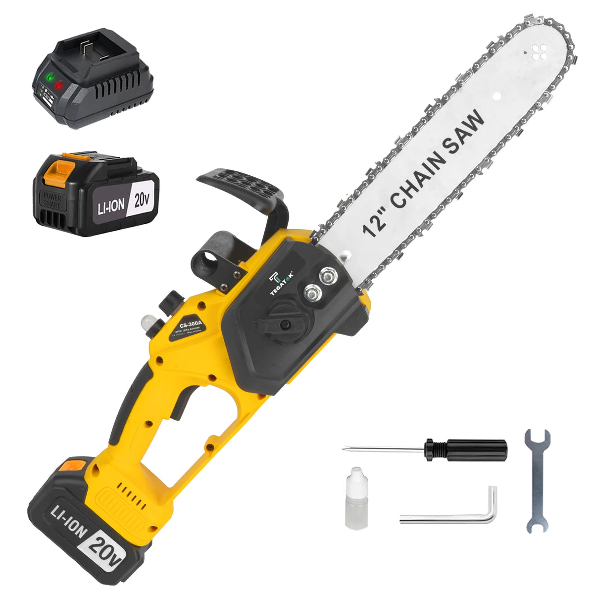 Tegatok Brushless Cordless Electric Chainsaw With Dual Batteries Included