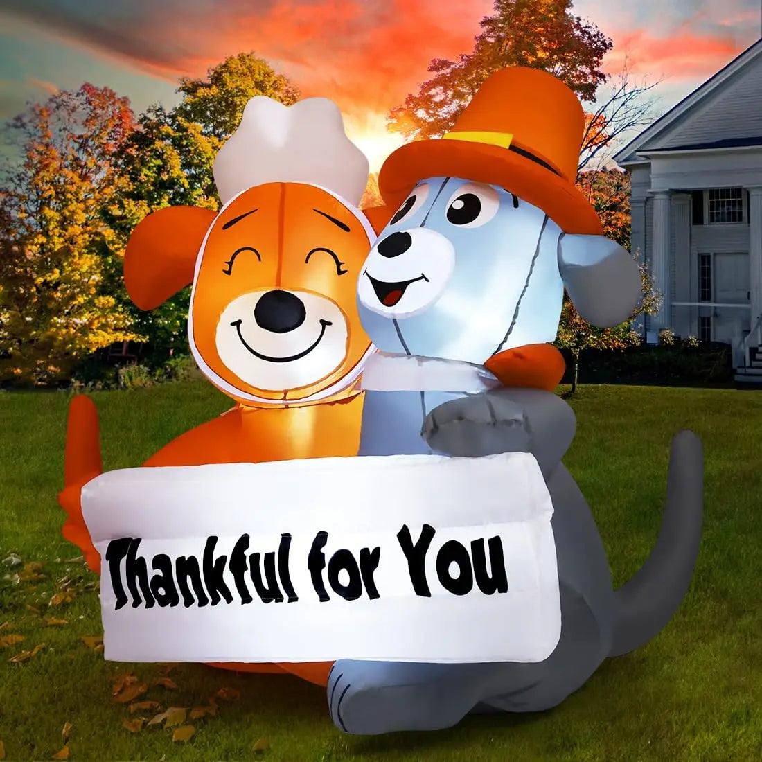 SHXI Thanksgiving Inflatable Dog Duo Led Yard Decor Sign