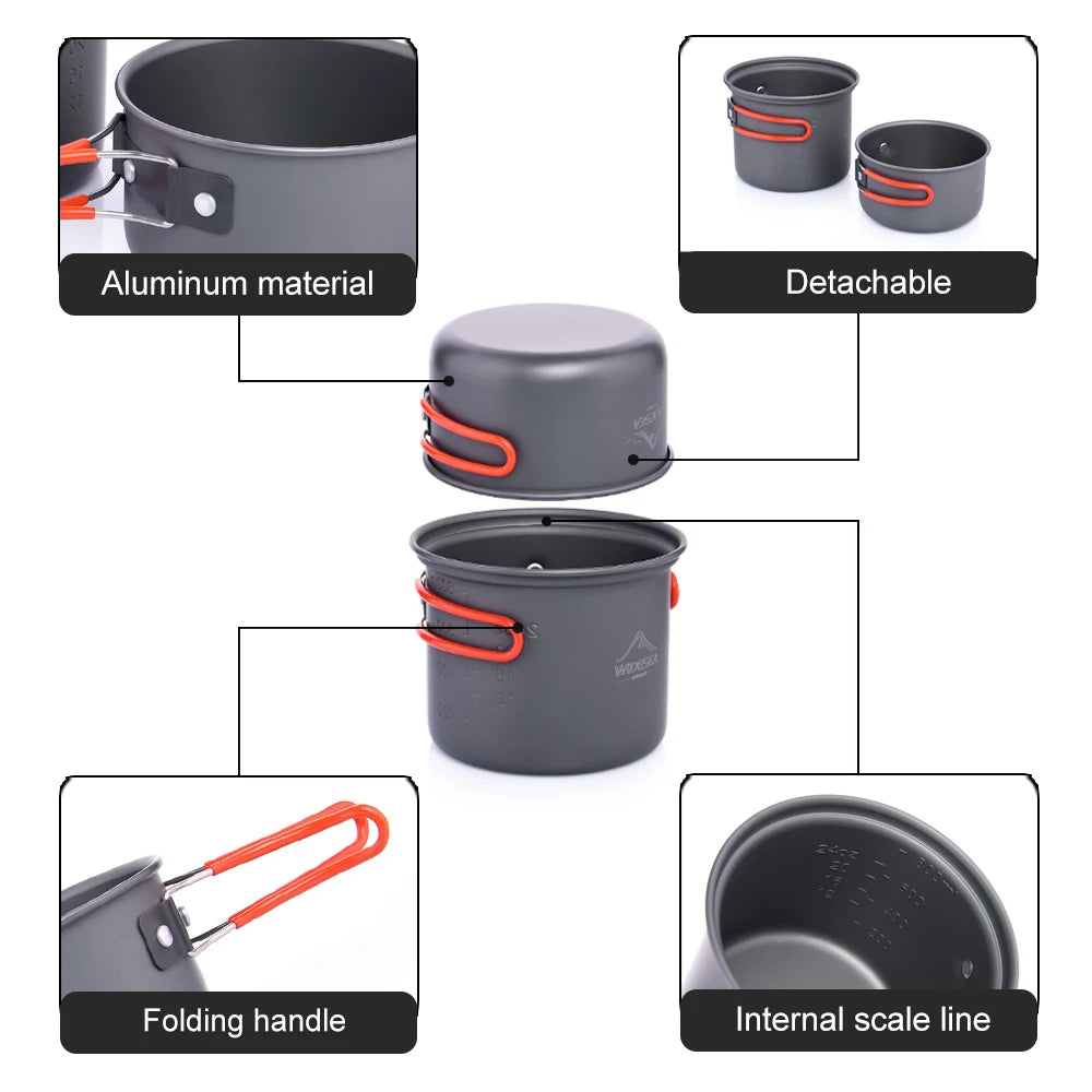 Widesea Portable Lightweight Aluminum Camping Cookware Set Kit
