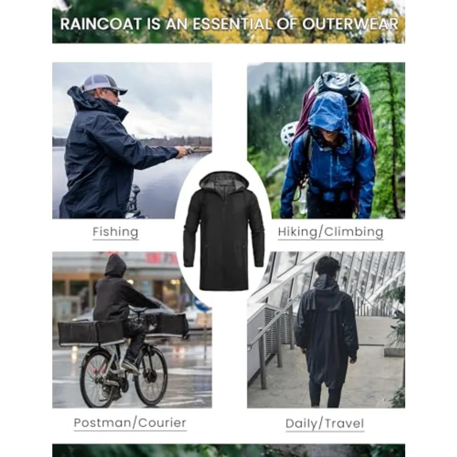 Lightweight Waterproof Hooded Long Raincoat Jacket For Women