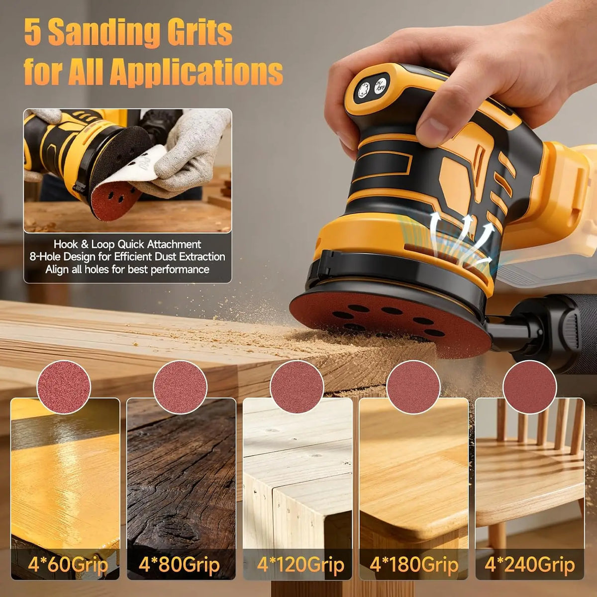 Cordless Brushless Orbital Sander With Variable Speeds And Dust Bag