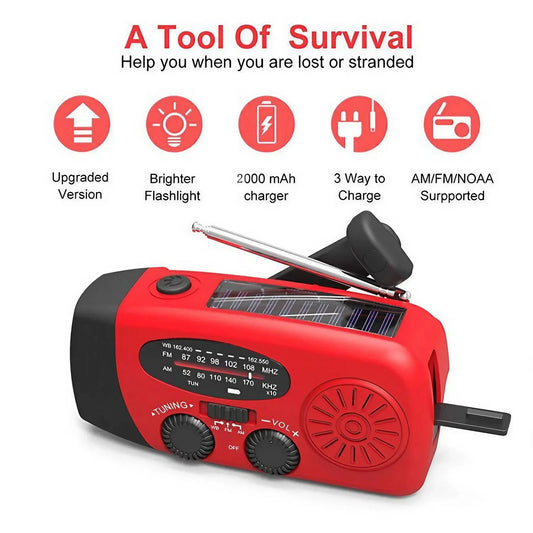 Stonego Solar Hand Crank AM FM Radio LED Flashlight